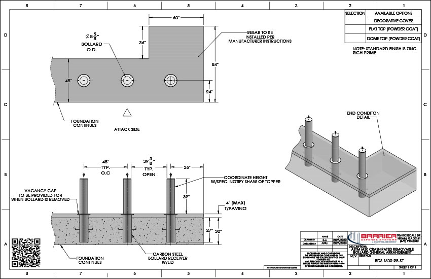ASTM M30 Crash Rated Removable Bollards CAD Detail PDF