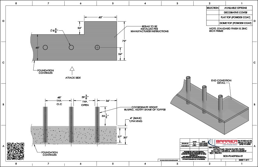 ASTM PU40 Crash Rated Fixed Bollards CAD Detail PDF