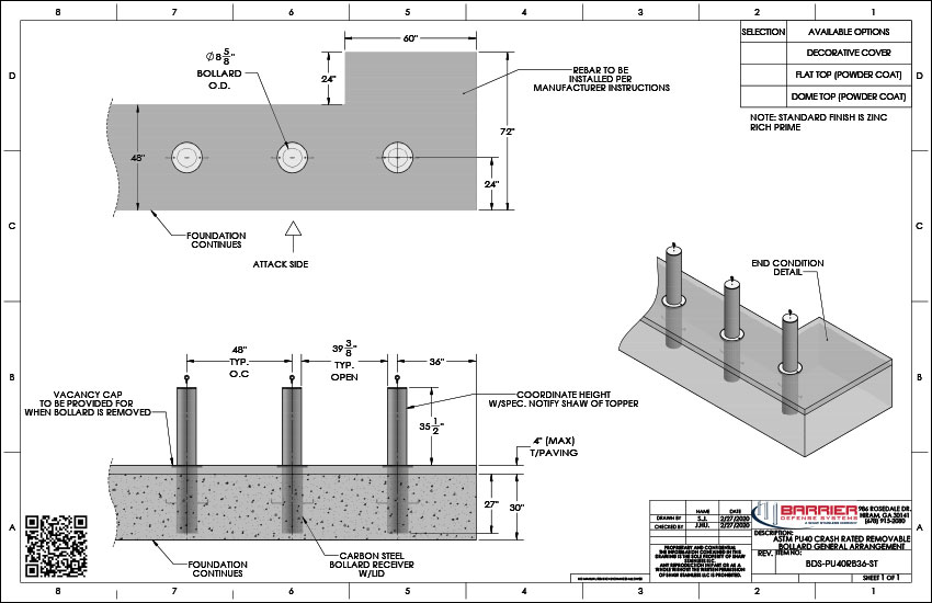 ASTM PU40 Crash Rated Removable Bollards CAD Detail PDF