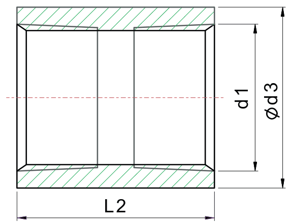 Drawing of a 150 lb threaded full coupling from our data sheet, with the dimension letters used in the chart