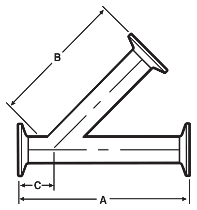 Drawing of a sanitary clamp 45° lateral from our data sheet, with its dimension letters