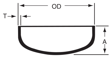Drawing of a sanitary weld cap from our data sheet, with the dimension letters used in the chart
