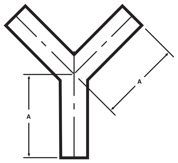 Drawing of a sanitary weld true Y from our data sheet, with the dimension letters used in the chart