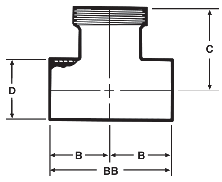Drawing of a sanitary weld tee (weld × thread branch) from our data sheet, with the dimension letters used in the chart