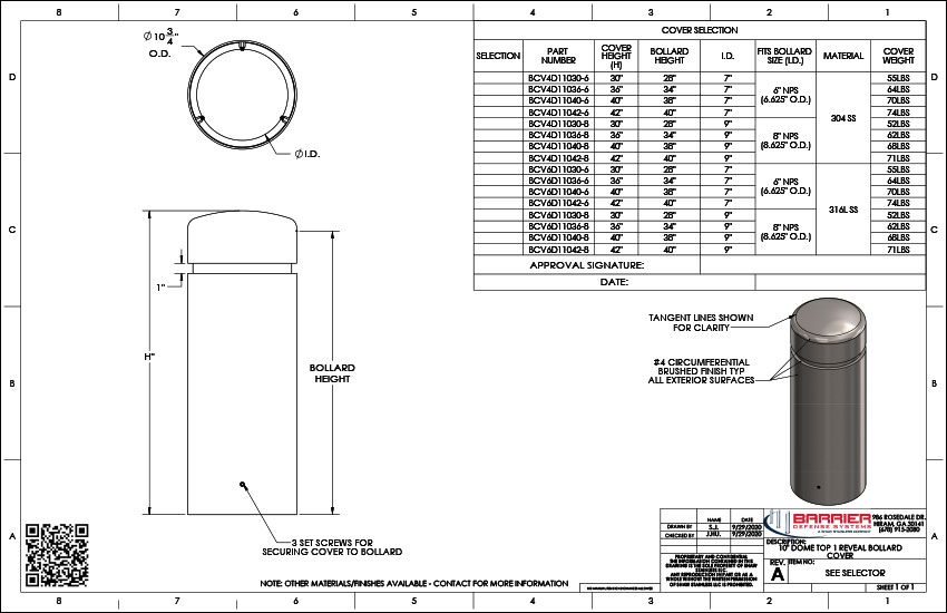 10 in. Dome Top 1 Reveal Bollard Cover