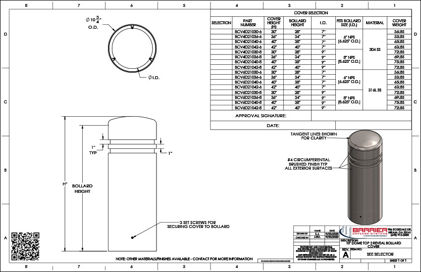 10 in. Dome Top 2 Reveal Bollard Cover