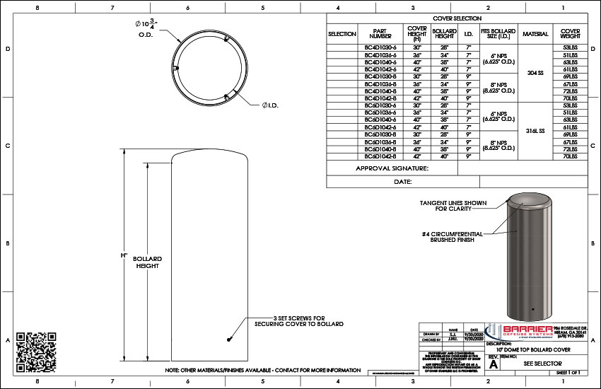 10 in. Dome Top Bollard Cover