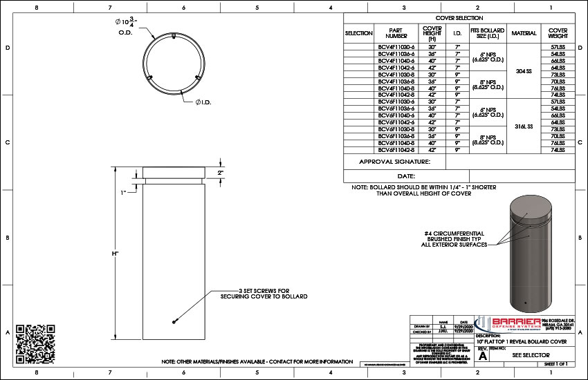 10 in. Flat Top 1 Reveal Bollard Cover