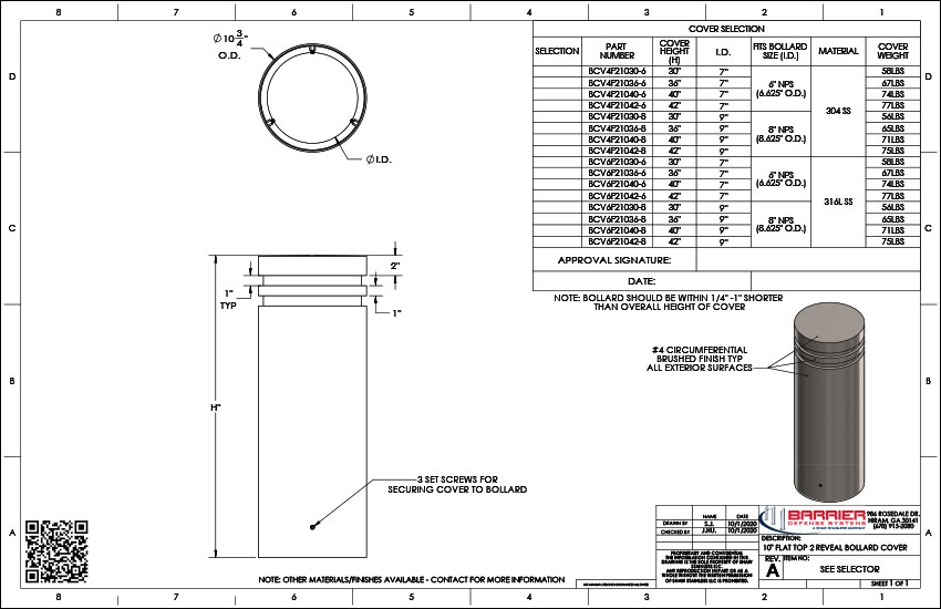 10 in. Flat Top 2 Reveal Bollard Cover