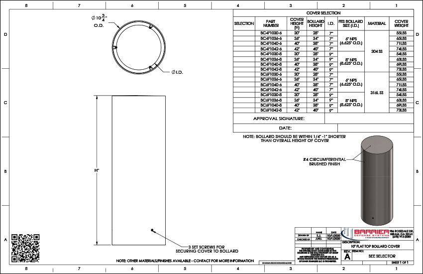 10 in. Flat Top Bollard Cover