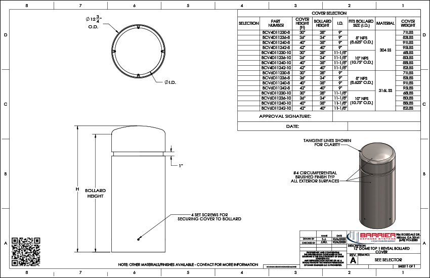 12 in. Dome Top 1 Reveal Bollard Cover