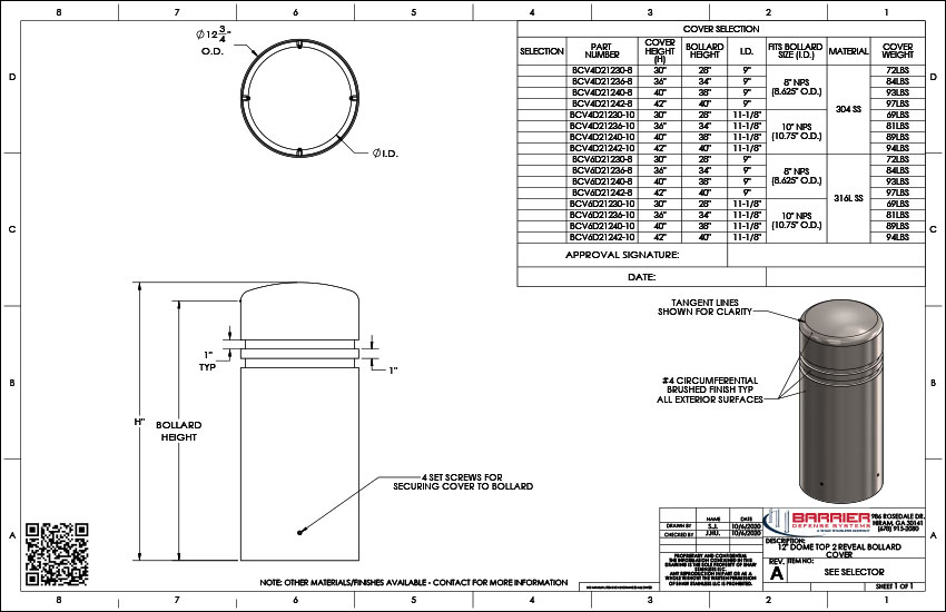 12 in. Dome Top 2 Reveal Bollard Cover
