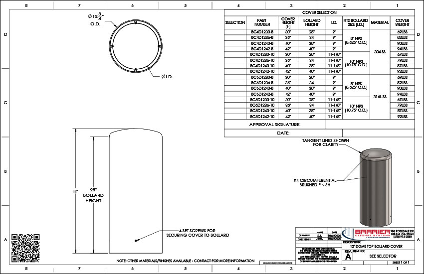 12 in. Dome Top Bollard Cover