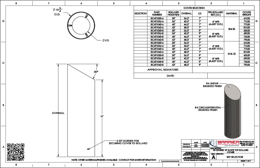 30 Degree 10 in. Slope Top Bollard Cover