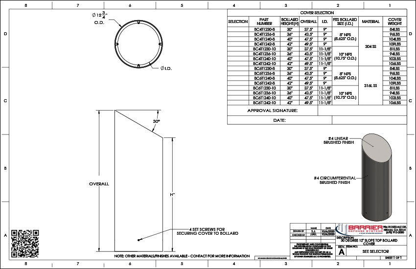 30 Degree 12 in. Slope Top Bollard Cover