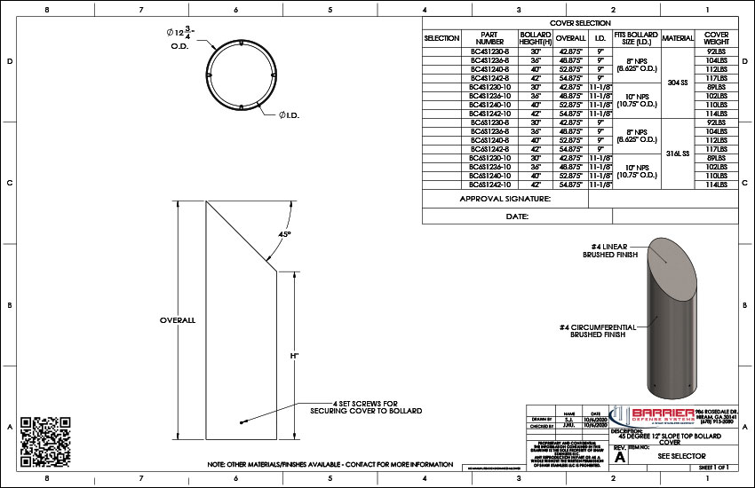 45 Degree 12 in. Slope Top Bollard Cover
