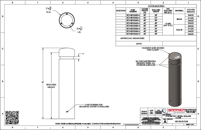 6 in. Dome Top 1 Reveal Bollard Cover