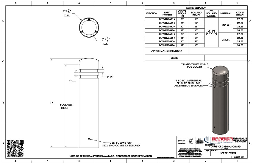 6 in. Dome Top 2 Reveal Bollard Cover