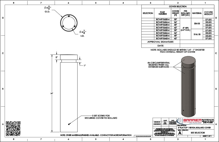 6 in. Flat Top 1 Reveal Bollard Cover