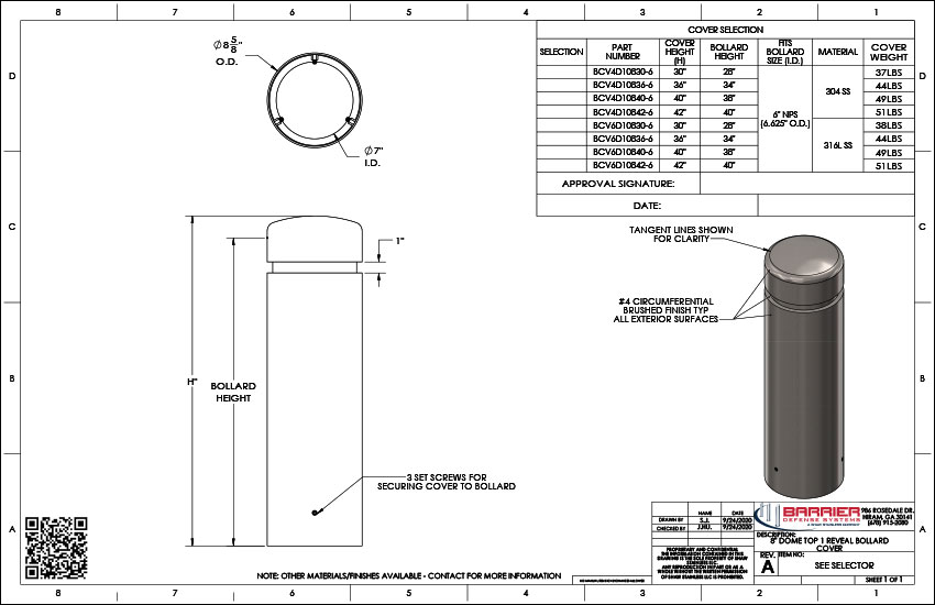 8 in. Dome Top 1 Reveal Bollard Cover