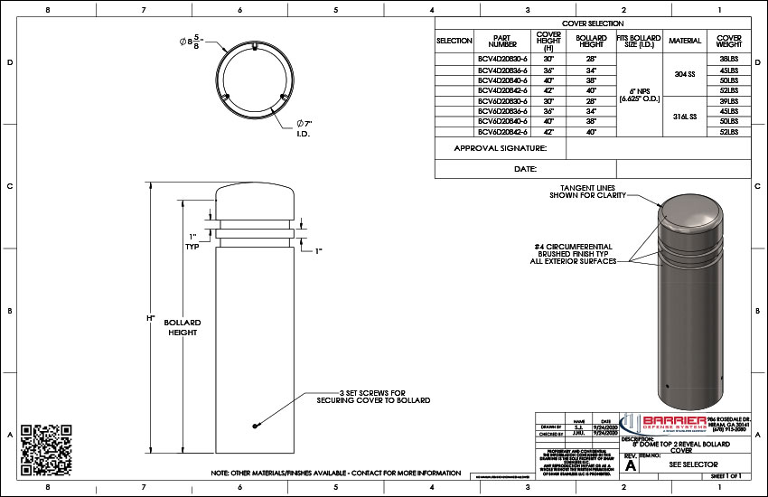 8 in. Dome Top 2 Reveal Bollard Cover