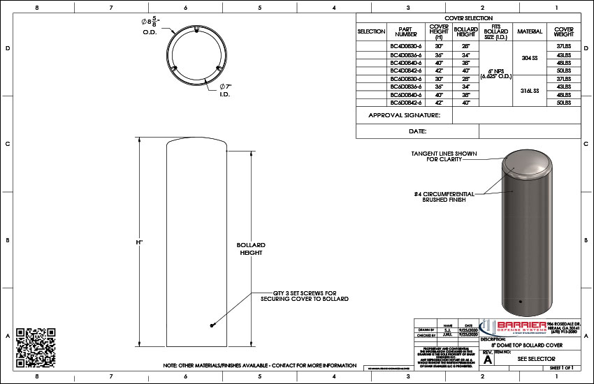8 in. Dome Top Bollard Cover