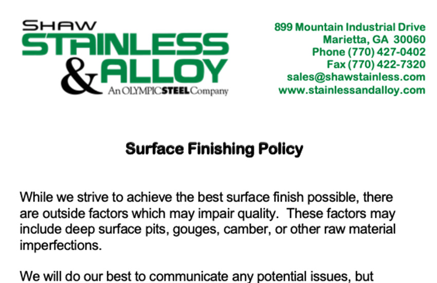 Surface Finishing Policy